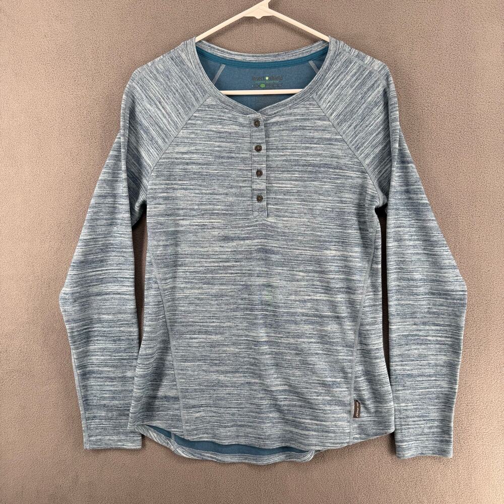 Exofficio Inset Shield Long Sleeve Base Layer Shirt Womens M Blue Outdoor Hiking